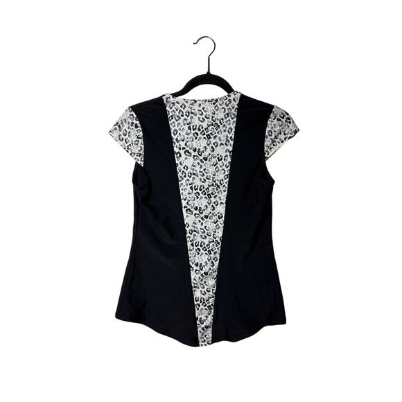 Affriel & Tabbris Rash Guard Swim Top Short Sleeve Black White Animal Print 10 - Picture 2 of 9